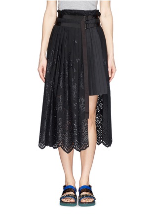 Main View - Click To Enlarge - SACAI - Pleat underlay broderie wrap skirt
