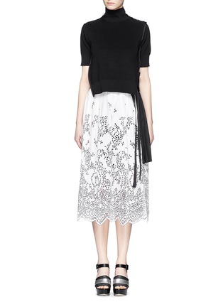 Main View - Click To Enlarge - SACAI - Turtleneck sweater floral eyelet combo dress
