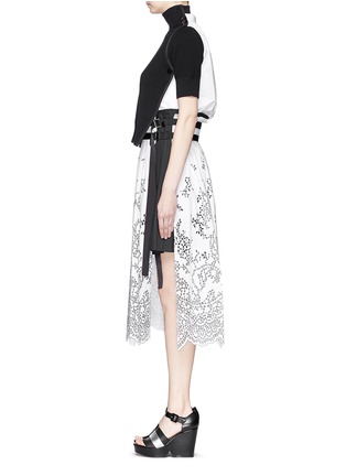 Figure View - Click To Enlarge - SACAI - Turtleneck sweater floral eyelet combo dress