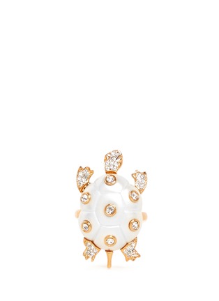 Main View - Click To Enlarge - KENNETH JAY LANE - Faux pearl crystal pavé turtle ring