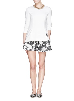 Figure View - Click To Enlarge - THAKOON - Floral embroidery silk blend pleat shorts
