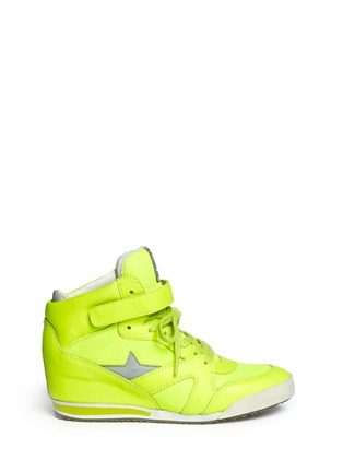 Main View - Click To Enlarge - ASH - 'Jazz Biz' reflective-trim fluo leather wedge sneakers