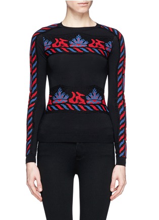 Main View - Click To Enlarge - VALENTINO GARAVANI - Tribal stripe lace appliqué sweater
