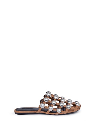 Main View - Click To Enlarge - ALEXANDER WANG - 'Amelia' ball stud caged suede slide sandals