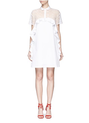 Main View - Click To Enlarge - GIAMBA - Floral embroidered mesh panel poplin shirt dress