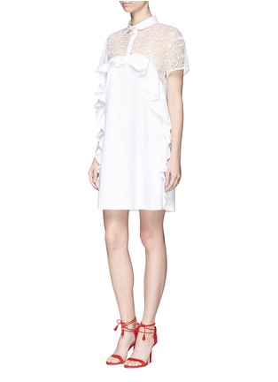 Figure View - Click To Enlarge - GIAMBA - Floral embroidered mesh panel poplin shirt dress