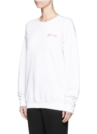 Front View - Click To Enlarge - DOUBLE TROUBLE - 'Girl Gang' embroidered fleece sweatshirt