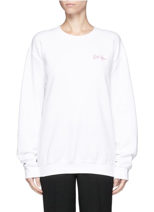 Main View - Click To Enlarge - DOUBLE TROUBLE - 'Girl Gang' embroidered fleece sweatshirt