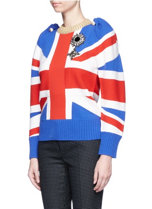 Front View - Click To Enlarge - GUCCI - GG pearl pin jewelled Union Jack wool sweater