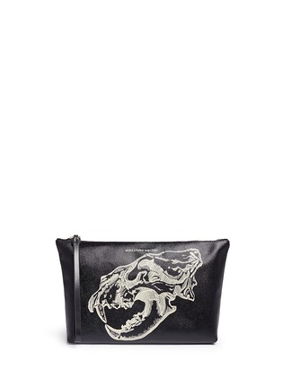 Main View - Click To Enlarge - ALEXANDER MCQUEEN - Lion skull print leather zip pouch