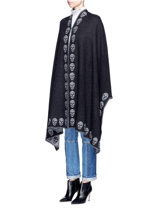 Front View - Click To Enlarge - ALEXANDER MCQUEEN - Skull intarsia cashmere knit cape