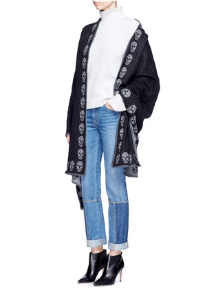 Figure View - Click To Enlarge - ALEXANDER MCQUEEN - Skull intarsia cashmere knit cape