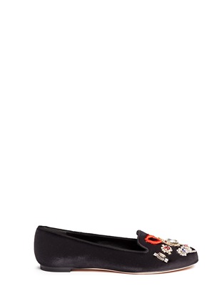Main View - Click To Enlarge - ALEXANDER MCQUEEN - Lip embroidery jewelled velvet flats