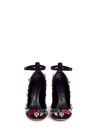 Front View - Click To Enlarge - ALEXANDER MCQUEEN - Obsession charm embellished velvet pumps