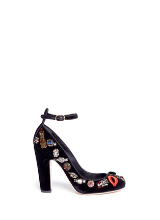 Main View - Click To Enlarge - ALEXANDER MCQUEEN - Obsession charm embellished velvet pumps