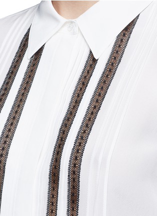 Detail View - Click To Enlarge - THEORY - 'Alwinth' lace insert pleated silk shirt