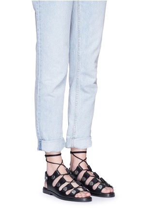 Figure View - Click To Enlarge - ALEXANDER WANG - 'Patricia' rivet lace-up leather flat sandals