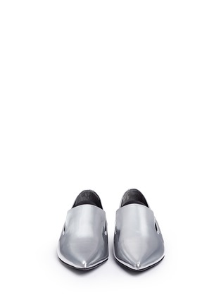 Front View - Click To Enlarge - ALEXANDER WANG - 'Jamie' elastic band metallic leather slip-ons