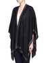 Front View - Click To Enlarge - ST. JOHN - Sequin bead trim drape poncho cardigan