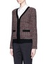 Front View - Click To Enlarge - ST. JOHN - 'Regatta' wool blend diamond knit zip cardigan