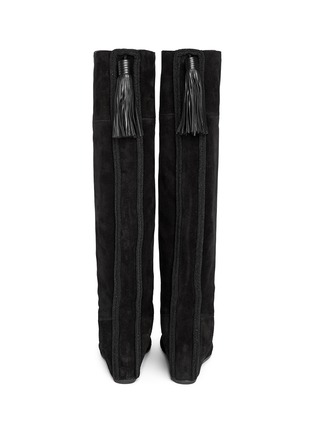 Back View - Click To Enlarge - LANVIN - Leather tassel suede knee high wedge boots