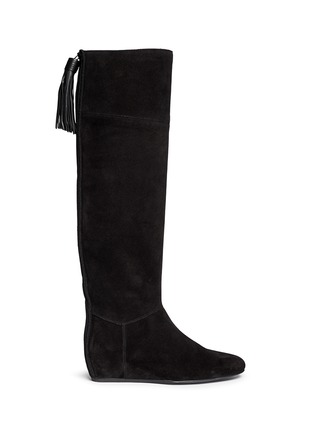 Main View - Click To Enlarge - LANVIN - Leather tassel suede knee high wedge boots