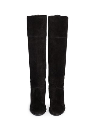 Figure View - Click To Enlarge - LANVIN - Leather tassel suede knee high wedge boots