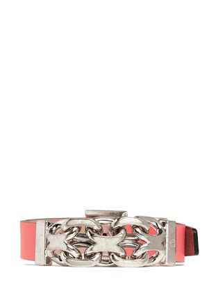Back View - Click To Enlarge - ALEXANDER MCQUEEN - Chain and skull leather bracelet