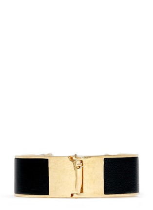 Back View - Click To Enlarge - ALEXANDER MCQUEEN - Double skull leather bangle