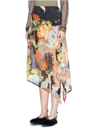 Front View - Click To Enlarge - DRIES VAN NOTEN - 'Sayce' asymmetric crepe overlay floral print satin skirt