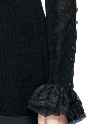 Detail View - Click To Enlarge - OSCAR DE LA RENTA - Floral lace cuff virgin wool sweater
