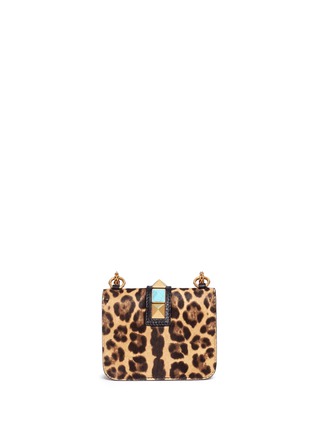 Back View - Click To Enlarge - VALENTINO GARAVANI - 'Rockstud Lock' mini leopard print calfhair chain bag