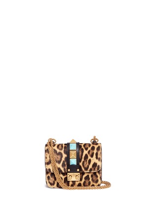 Main View - Click To Enlarge - VALENTINO GARAVANI - 'Rockstud Lock' mini leopard print calfhair chain bag