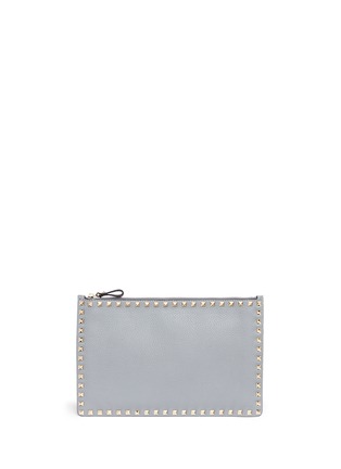 Main View - Click To Enlarge - VALENTINO GARAVANI - 'Rockstud' large leather flat zip pouch