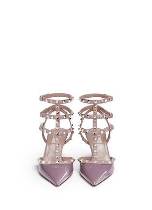 Front View - Click To Enlarge - VALENTINO GARAVANI - 'Rockstud' caged patent leather pumps