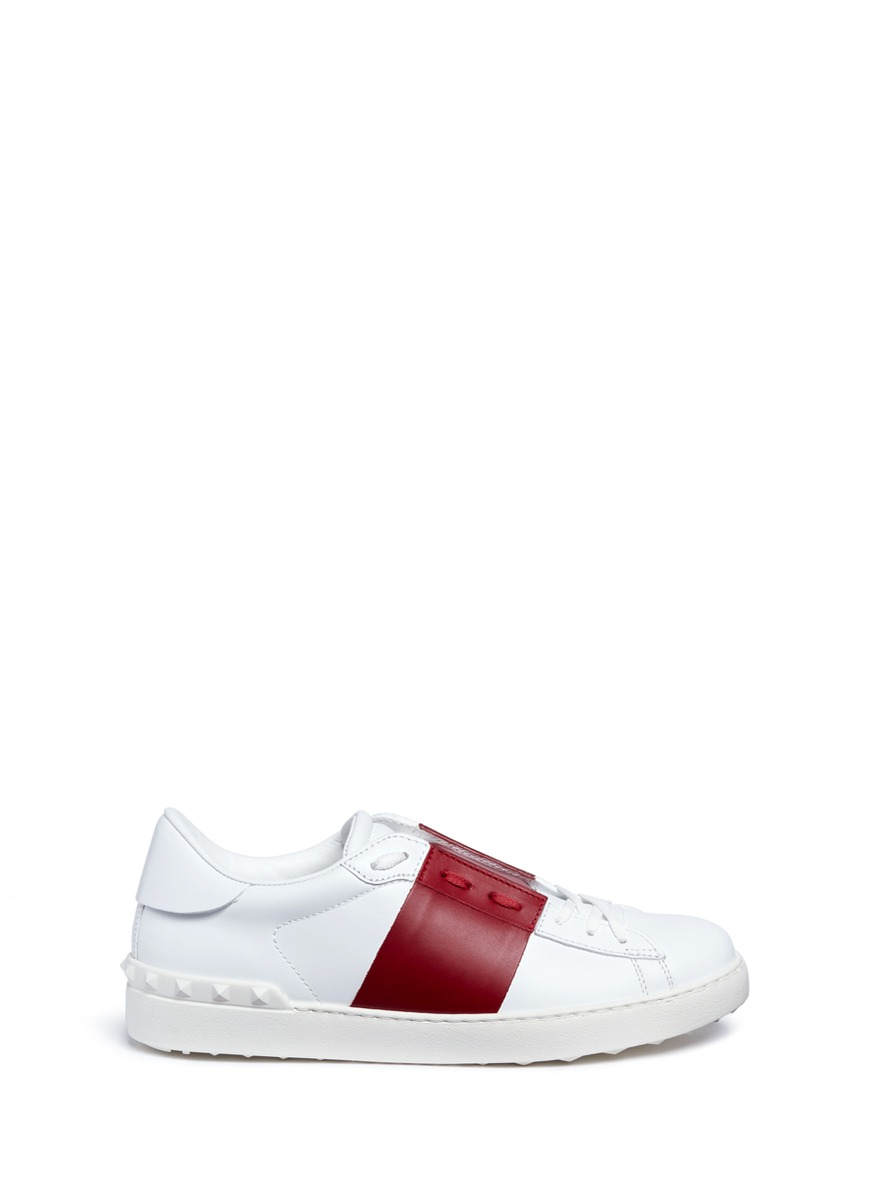 6 Stores In Stock: VALENTINO Leather Low-Top Sneaker With Patent Stripe ...