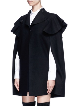 Front View - Click To Enlarge - VALENTINO GARAVANI - Quilted ruffle trim virgin wool cape jacket