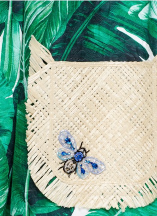 Detail View - Click To Enlarge - - - Jewelled banana leaf print brocade wicker pocket dress