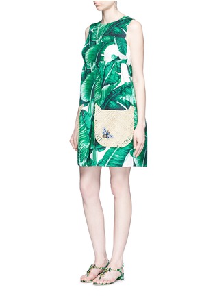 Figure View - Click To Enlarge - - - Jewelled banana leaf print brocade wicker pocket dress