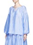 Front View - Click To Enlarge - CO - Neck tie gathered chambray top