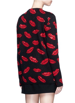 Back View - Click To Enlarge - SAINT LAURENT - Sequin lip intarsia mohair blend knit cardigan