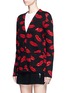 Front View - Click To Enlarge - SAINT LAURENT - Sequin lip intarsia mohair blend knit cardigan