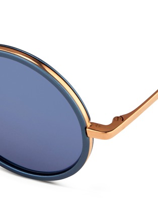 Detail View - Click To Enlarge - LINDA FARROW - Aluminum rim round titanium matte mirror sunglasses