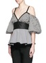 Front View - Click To Enlarge - ISA ARFEN - Mixed gingham check off-shoulder peplum top