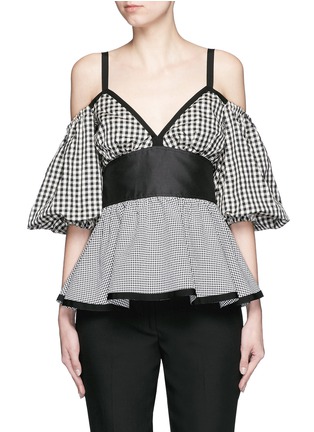 Main View - Click To Enlarge - ISA ARFEN - Mixed gingham check off-shoulder peplum top