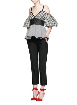 Figure View - Click To Enlarge - ISA ARFEN - Mixed gingham check off-shoulder peplum top