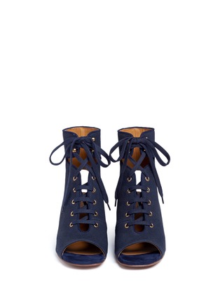 Front View - Click To Enlarge - CHLOÉ - Canvas lace-up wedge sandal boots