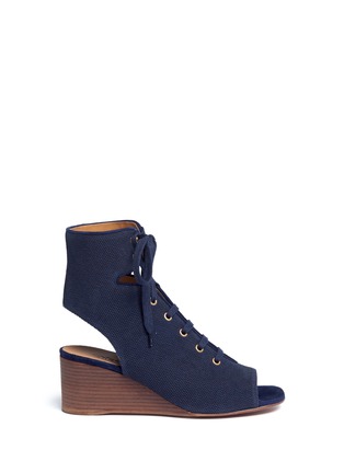 Main View - Click To Enlarge - CHLOÉ - Canvas lace-up wedge sandal boots