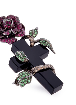 Detail View - Click To Enlarge - LYDIA COURTEILLE - 'Cross and Rose' diamond ruby 18k white gold brooch