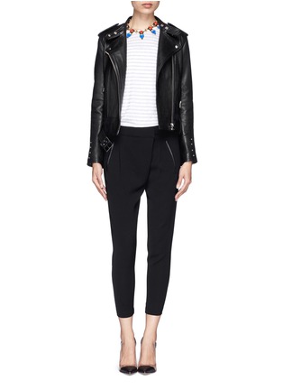 Figure View - Click To Enlarge - VINCE - Leather trim crossover tailored pants